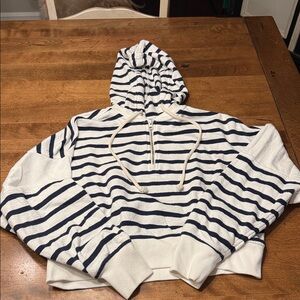 Aerie Striped Navy and White Quarter Zip Hoodie